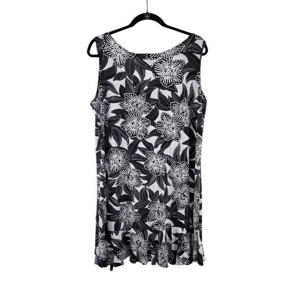 Dream Dance Women's Floral Black & White Sleeveless Ruffle Trim Dress Size L - Picture 3 of 7